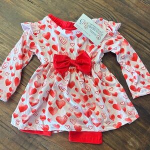 NWT Red Heart Patterned Dress with Bow
